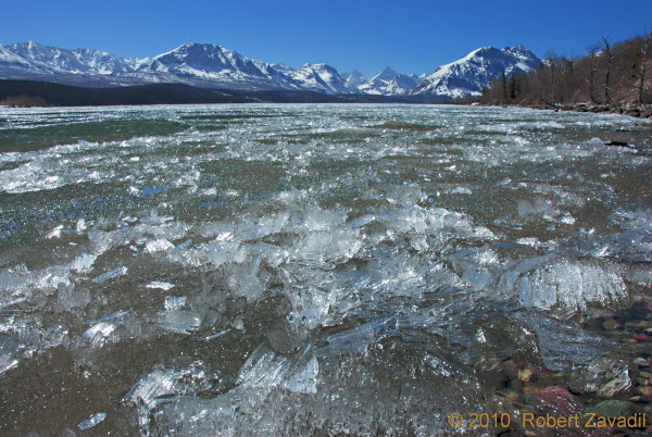 Ice on St Mary Lake in Glacier National Park